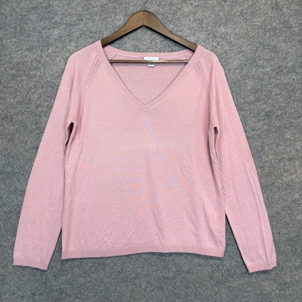 Max Mara Silk Cashmere Sweater Women XL Lightweight Knit V Neck Light Pink Japan